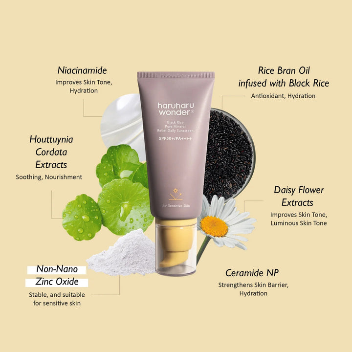 HARU HARU WONDER SPF50+ PA++++ Black Rice Pure Mineral Relief Daily Sunscreen Koan Beauty