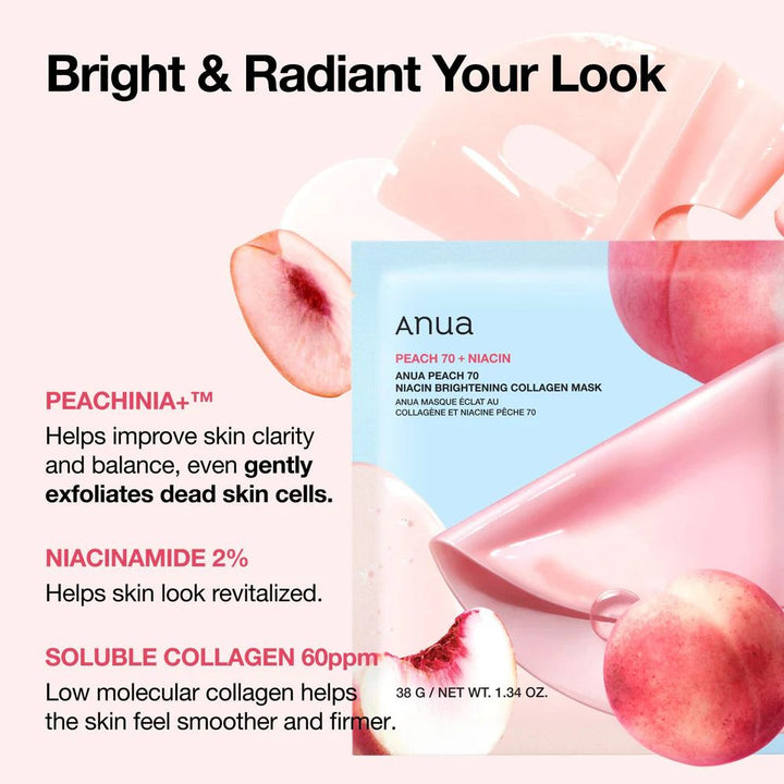 ANUA Peach 70 Niacin Brightening Collagen Mask - Koan Beauty