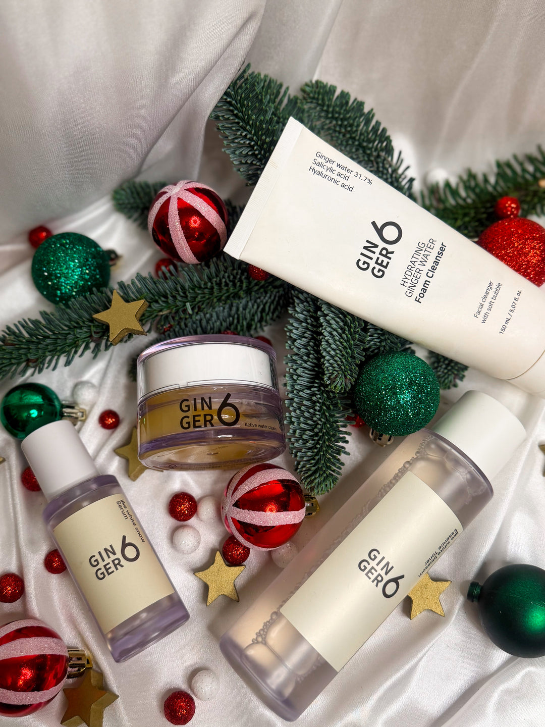 GINGER6 Foam Cleanser + Essence Toner + Like White Snow Serum + Active Water Cream Koan Beauty