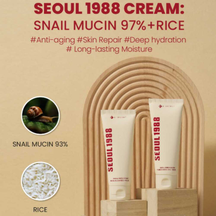 KSecret Seoul 1988 Cream: Snail Mucin 93% + Rice Koan Beauty